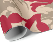 Papier Cadeau Beau Damassé Rouge Brun (Coin rond)