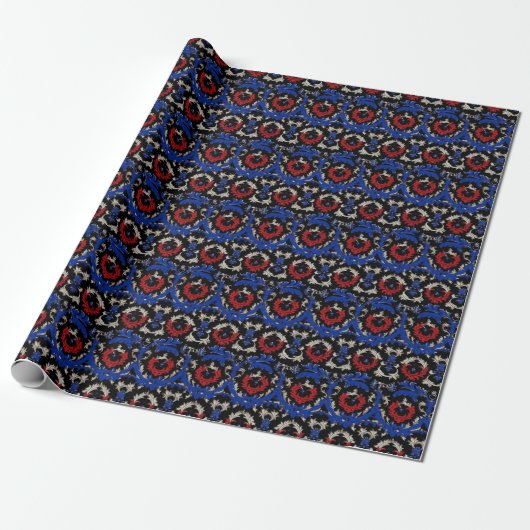 Papier Cadeau Beau Elégant Motif victorien rouge blanc bleu (Déroulé)