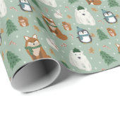 Papier Cadeau Beau hiver Animaux Motifs Noël (Coin rond)