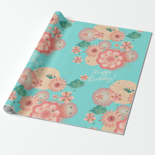 Papier Cadeau Beau jardin de fleurs de pêche de ressort