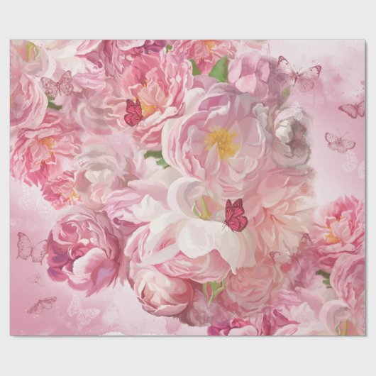 Papier Cadeau Beau jardin fleuri rose (Plat)