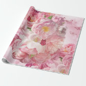 Papier Cadeau Beau jardin fleuri rose (Déroulé)
