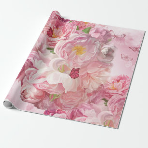 Papier Cadeau Beau jardin fleuri rose