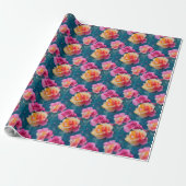 Papier Cadeau Beau Motif à fleurs rose doux (Déroulé)