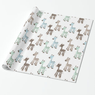 Papier Cadeau Beau motif bleu de bébé de girafe