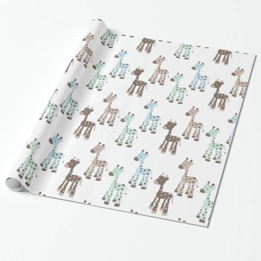 Papier Cadeau Beau motif bleu de bébé de girafe (Déroulé)