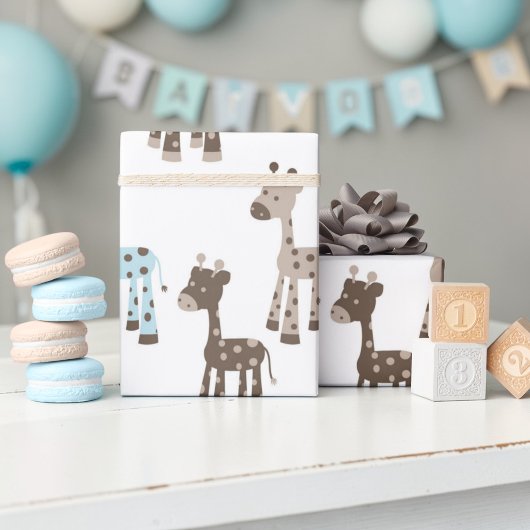 Papier Cadeau Beau motif bleu de bébé de girafe