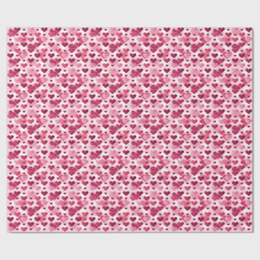 Papier Cadeau Beau Motif de Coeurs Roses (Plat)