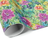 Papier Cadeau Beau Motif de fleurs d'aquarelle (Coin rond)