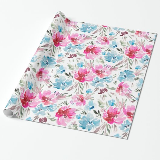 Papier Cadeau Beau motif de fleurs d'aquarelle (Déroulé)