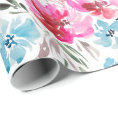 Papier Cadeau Beau motif de fleurs d'aquarelle (Coin rond)