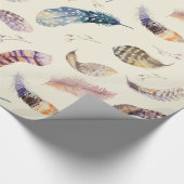 Papier Cadeau Beau motif de plumes d'aquarelle (Coin)