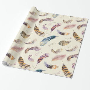 Papier Cadeau Beau motif de plumes d'aquarelle