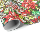 Papier Cadeau Beau Motif en verre coloré Rouge Fleurs (Coin rond)