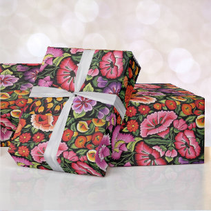 Papier Cadeau Beau Motif Floral Mexicain