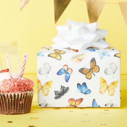 Papier Cadeau Beau Motif papillon avec nom Anniversaire (Fête d'anniversaire)