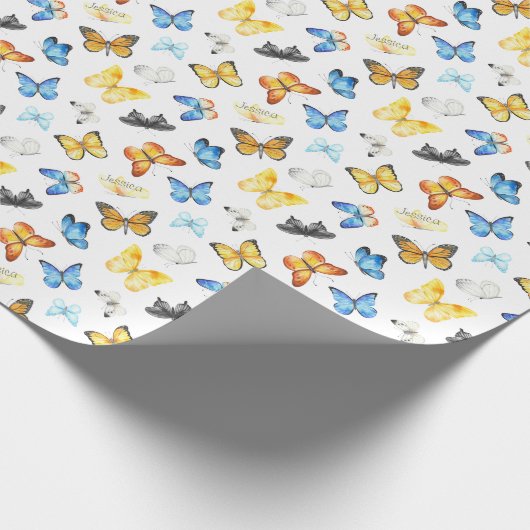 Papier Cadeau Beau Motif papillon avec nom Anniversaire (Coin)