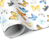 Papier Cadeau Beau Motif papillon avec nom Anniversaire (Coin rond)