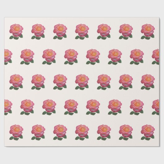 Papier Cadeau Beau Motif rose rose sur corail clair (Plat)