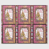 Papier Cadeau Beau Noël annuel fête rose (Plat)