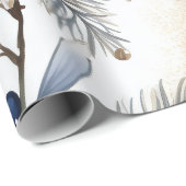 Papier Cadeau Beau Noël Bleu, Baies, Floral (Coin rond)