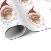 Papier Cadeau Beau Noël de peinture de chien de Labradoodle (Coin rond)