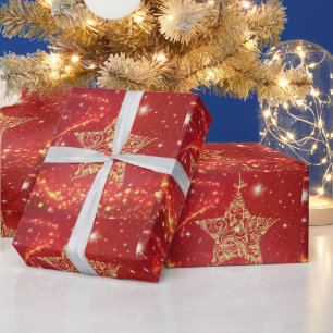 Papier Cadeau Beau, Noël, Étoile d'or, Étincelles