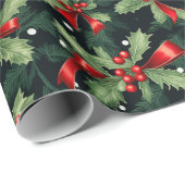 Papier Cadeau Beau Noël Holly (Coin rond)