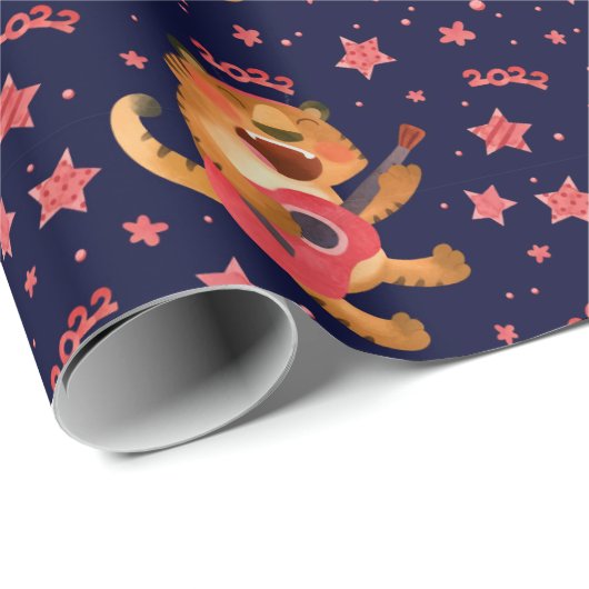 Papier Cadeau Beau Noël/Nouvel An Papier d'enveloppement de tigr (Coin rond)