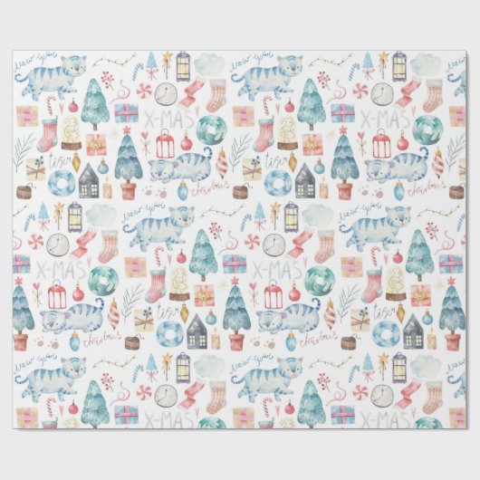 Papier Cadeau Beau Noël/Nouvel An Papier d'enveloppement de tigr (Plat)