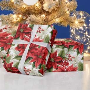 Papier Cadeau Beau Noël Poinsettia