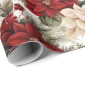Papier Cadeau Beau Noël Poinsettia (Coin rond)