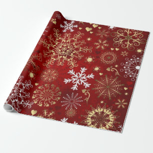 Papier Cadeau Beau Noël rouge, blanc et doré