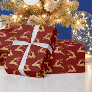 Papier Cadeau Beau Noël Rouge/Or