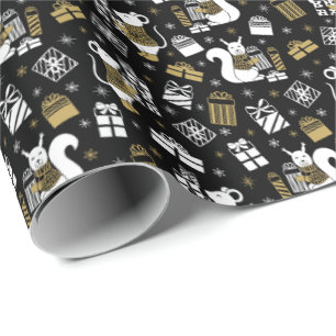 Papier Cadeau Beau Noir et Or Critère bois de Noël