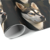 Papier Cadeau Beau Oreiller Husky Lrow (Coin rond)