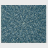 Papier Cadeau Beau ornement en dentelle bleue, joyeux christmasa (Plat)