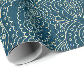 Papier Cadeau Beau ornement en dentelle bleue, joyeux christmasa (Coin rond)