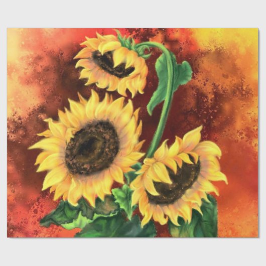 Papier Cadeau Beau papier enveloppant trois tournesols (Plat)