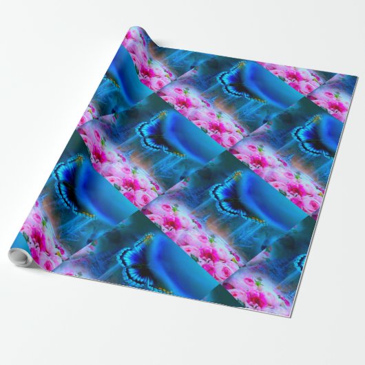 Papier Cadeau beau papillon BLUE (Déroulé)