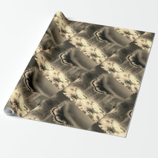 Papier Cadeau beau papillon Papier à enveloppement OR (Déroulé)