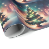 Papier Cadeau Beau sapin de Noël dans la forêt d'hiver (Coin rond)