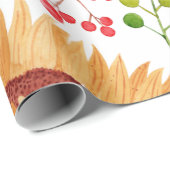 Papier Cadeau Beau tournesol et baies Aquarelle (Coin rond)