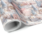 Papier Cadeau Beau village de Noël festif 3D (Coin rond)