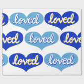 Papier Cadeau BEAUCOUP AIMÉ - adoré - Coeurs d'amour bleu (Plat)