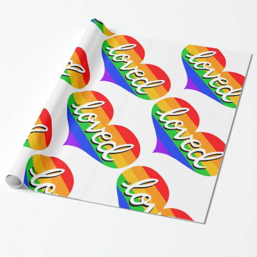 Papier Cadeau BEAUCOUP AIMÉ - Coeur amour arc-en-ciel - (Déroulé)