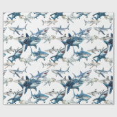 Papier Cadeau Beaucoup d'aquarelle de requins (Plat)