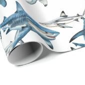 Papier Cadeau Beaucoup d'aquarelle de requins (Coin rond)