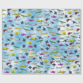 Papier Cadeau Beaucoup d'avions Jets Avions de chasse Fun Garçon (Plat)