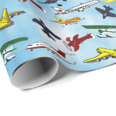 Papier Cadeau Beaucoup d'avions Jets Avions de chasse Fun Garçon (Coin rond)